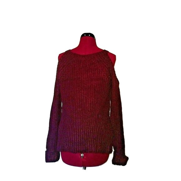 Hippie Rose Womens Sweater Pullover Size XS Burgundy Cold Shoulder Side … - Picture 2 of 7
